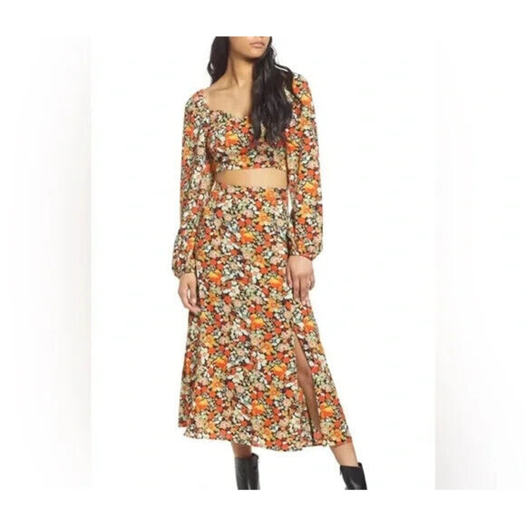 Vero Moda Saga Sweetheart Neck Crop Top Size XS Long-Sleeve Blouse Floral - Picture 3 of 12